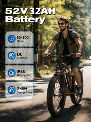 GAMVIRE 26'' V7 2000W Peak 2500W 52V 32AH Fat Tires Electric Snow Bike