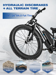 GAMVIRE 26'' V7 2000W Peak 2500W 52V 32AH Fat Tires Electric Snow Bike