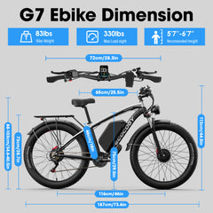 GAMVIRE & ECOCOGY G7 26" 52V 32AH 4000W Peak 5000W Dual Motors Electric Fat Tire Bike